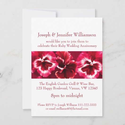 Ruby Wedding Party Einladung 40. (Rückseite)