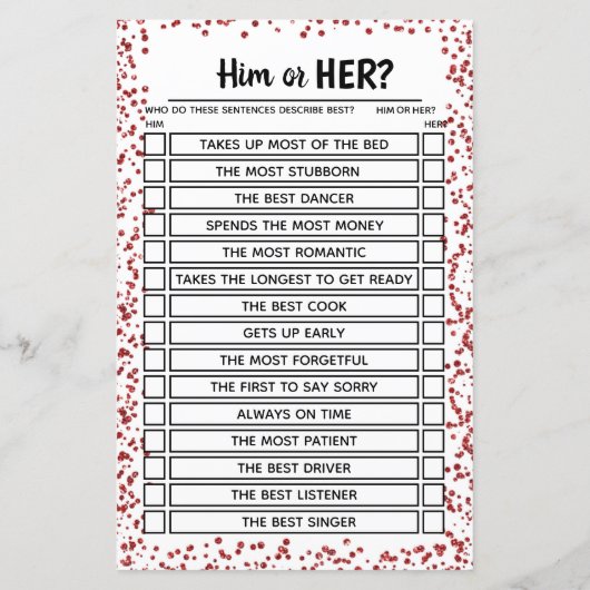 Ruby Wedding Party Game (Rückseite)