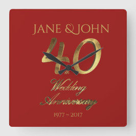 Ruby Wedding Red Gold zum 40. Geburtstag Quadratische Wanduhr