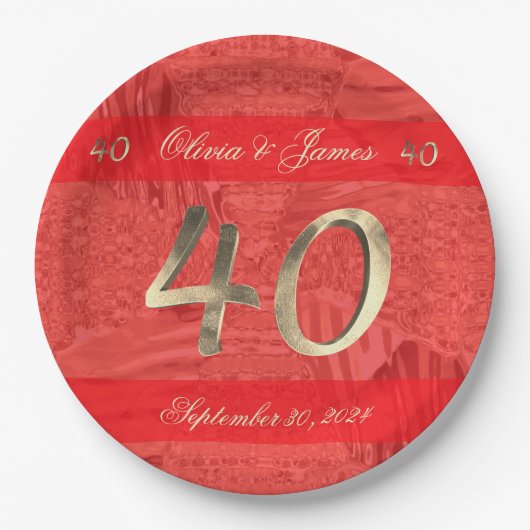 Ruby Wedding Rot und Gold zum 40-jährigen Jubiläum Pappteller (Vorderseite)