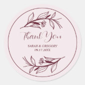 Ruby Wine Simple Boho Danke Gastgeschenk Hochzeit Runder Aufkleber (Vorderseite)