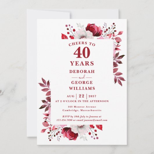 Ruby zum 40. Hochzeitstag Einladung (Vorderseite)