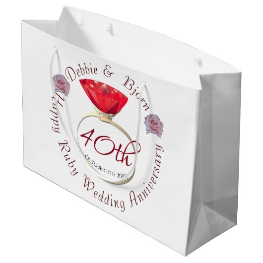 Ruby zum 40. Hochzeitstag Große Geschenktüte (Rückseite Schrägansicht)
