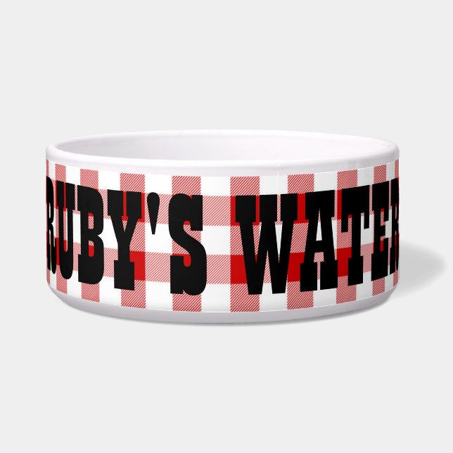 Ruby's Diner Dog's Name Red & White Karos Bowl Napf (Vorderseite)