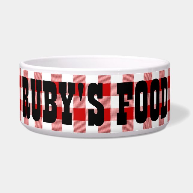 Ruby's Diner Dog's Name Red & White Karos Bowl Napf (Vorderseite)