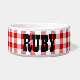 Ruby's Diner Dog's Name Red & White Karos Napf