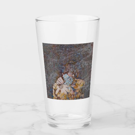 Rückansicht einer Dame, die eine Blume hält Glas (Vorderseite)