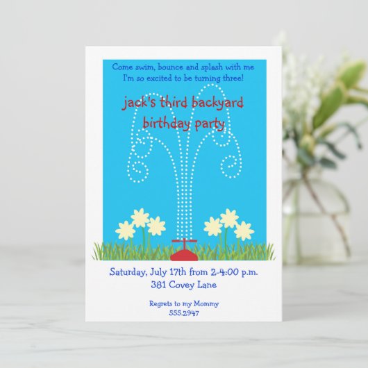 Rücken-Sprinkler-Splash-Bash Einladung (Stehend Vorderseite)