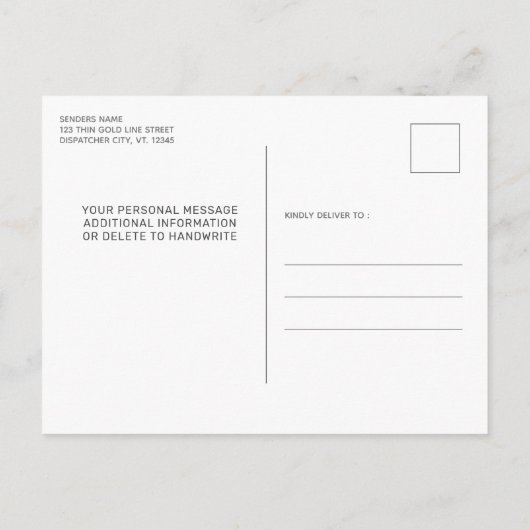 Rückgabe der Personalisierten dünnen Goldlinie Einladungspostkarte (Rückseite)