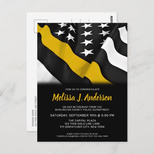 Rückgabe der Personalisierten dünnen Goldlinie Postkarte (Vorne/Hinten)