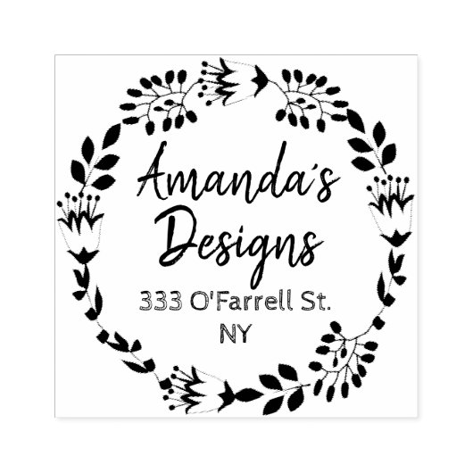 Rückgabe von Blumenkranz und Geschäftsadresse Gummistempel (Prägung)