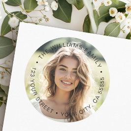 Rückgabeadresse für das vollständige Foto-Abschlus Runder Aufkleber