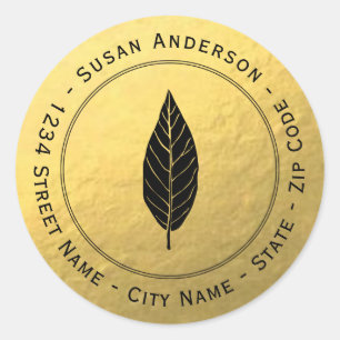 Rückgabeadresse für Gold Foil Black Leaf Runder Aufkleber