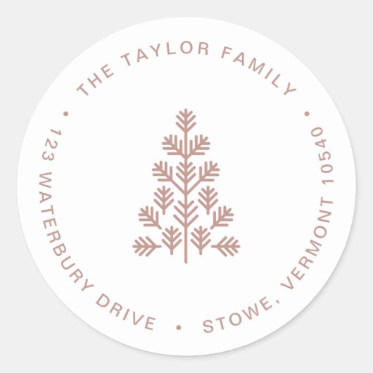 Rückgabeadresse für Holiday Tree Dusty Rose Runder Aufkleber (Vorderseite)