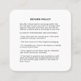 Rückgabebedingungen für Werbeartikel mit Ihrem eig Quadratische Visitenkarte