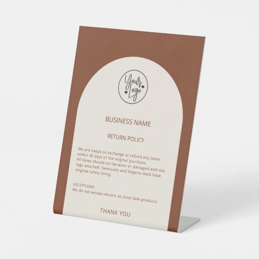 Rückgabepolitik Boutique Moderner ErdTonbogen Sockelschild (Vorderseite)