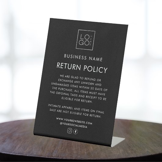 Rückgaberichtlinien für die Boutique von benutzerd Sockelschild