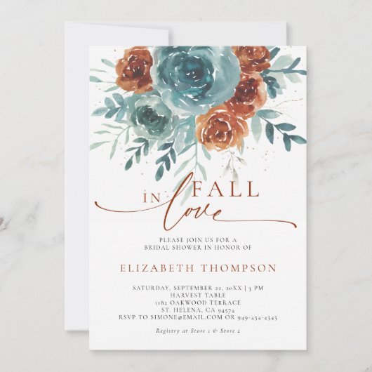 Rückgang der Liebe Aquamarin Terracotta Boho Braut Einladung (Vorderseite)