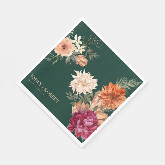 Rückgang der Liebe Aquarellblumen Hochzeit im Herb Serviette (Ecke)