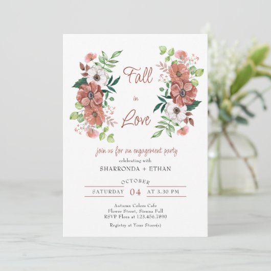 Rückgang der Liebe Blume im Herbst Engagement Part Einladung (Stehend Vorderseite)