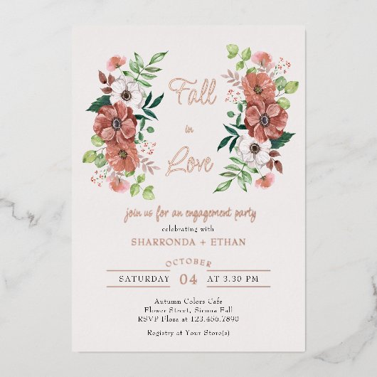 Rückgang der Liebe Blume im Herbst Engagement Part Folieneinladung (Vorderseite)