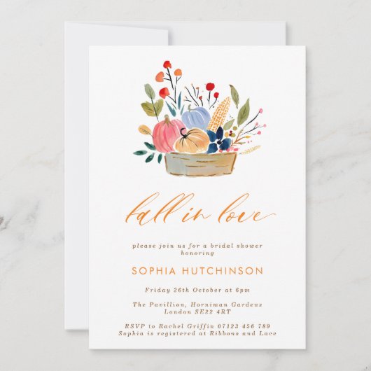 Rückgang der Liebe Blume & Pumpkins Brautparty Einladung (Vorderseite)