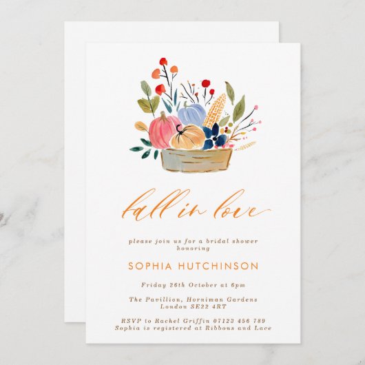 Rückgang der Liebe Blume & Pumpkins Brautparty Einladung (Vorne/Hinten)