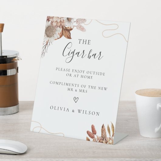 Rückgang der Liebe | Boho Blume Wedding Cigar Bar Sockelschild (In SItu)