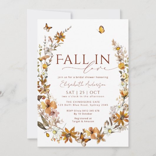 Rückgang der Liebe Boho Rustikale Wildblumen Braut Einladung (Vorderseite)