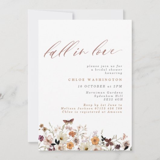 Rückgang der Liebe Boho Wildblumen Blumenkohl Brau Einladung (Vorderseite)