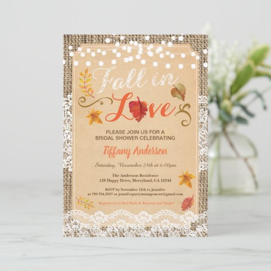 Rückgang der Liebe Brautparty rustikale Einbruch V Einladung (Stehend Vorderseite)