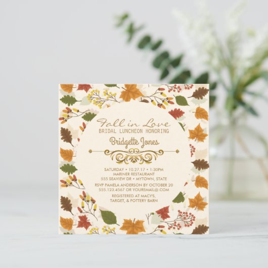 Rückgang der Liebe Bridal Luncheon Herbst Polterab Einladung (Stehend Vorderseite)