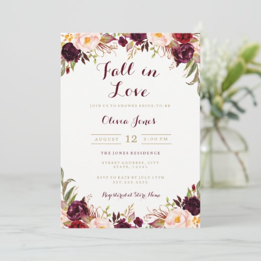 Rückgang der Liebe Burgund Brautparty Card Einladung (Stehend Vorderseite)