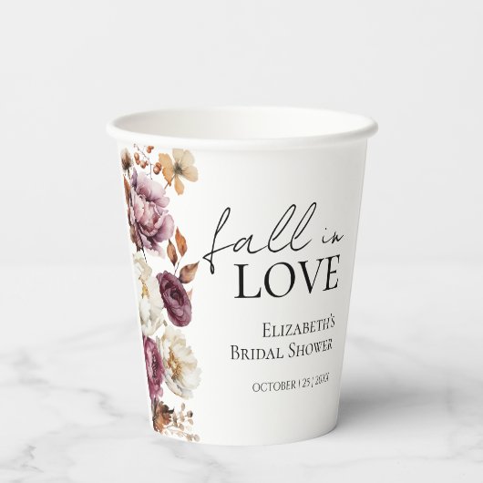 Rückgang der Liebe Burgund Herbst Brautparty Pappbecher (Rückseite)