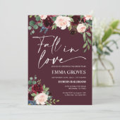 Rückgang der Liebe Burgundy Bridal Dusche Einladun Einladung (Stehend Vorderseite)