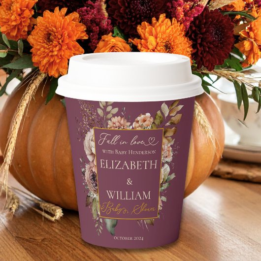 Rückgang der Liebe Burgundy Fall Floral Pappbecher