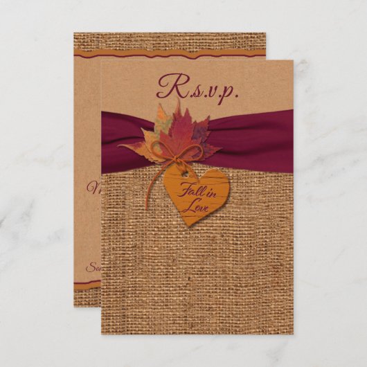 Rückgang der Liebe Burlap, Blätter Hochzeit RSVP (Vorne/Hinten)
