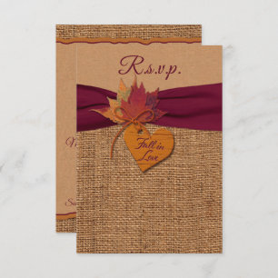 Rückgang der Liebe Burlap, Blätter Hochzeit RSVP
