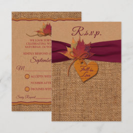 Rückgang der Liebe Burlap, Blätter Hochzeit RSVP Karte