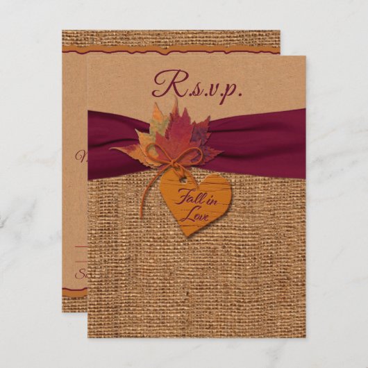 Rückgang der Liebe Burlap, Blätter Hochzeit RSVP m (Vorne/Hinten)