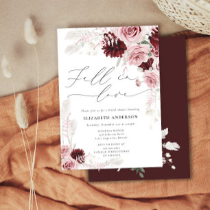 Rückgang der Liebe Fall Floral Burgund Brautparty Einladung