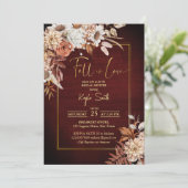 Rückgang der Liebe getrocknete braune Rose Brautpa Einladung (Stehend Vorderseite)
