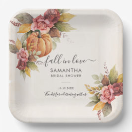 Rückgang der Liebe Herbst Blätter Pumpkin-Brautpar Pappteller