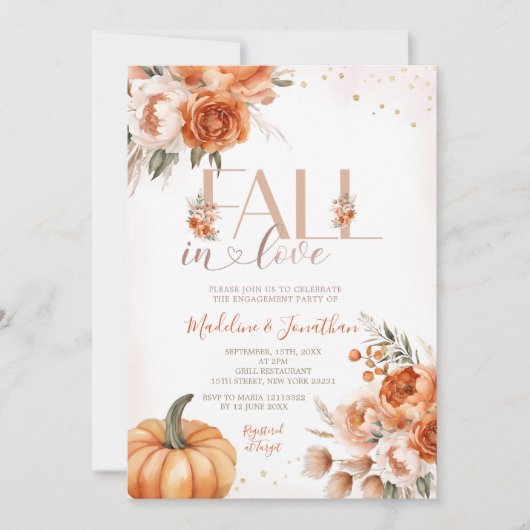 Rückgang der Liebe Herbst Orange Floral Engagement Einladung (Vorderseite)