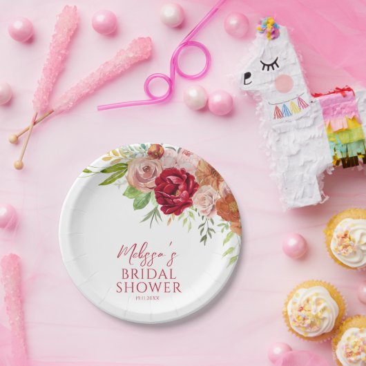 Rückgang der Liebe Marsala Blume Brautparty Pappteller (Party)