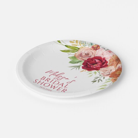 Rückgang der Liebe Marsala Blume Brautparty Pappteller (Schrägansicht)