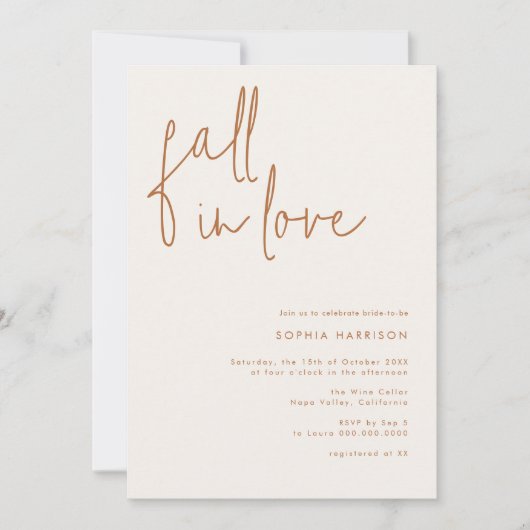 Rückgang der Liebe Minimalistisches erdales Brautp Einladung (Vorderseite)