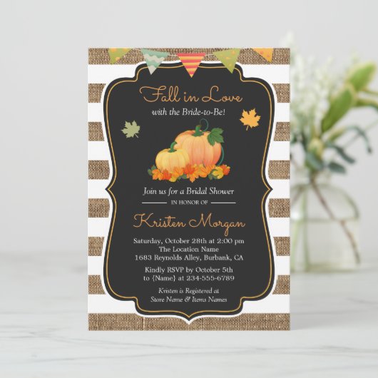 Rückgang der Liebe mit Brie zu sein Herbst Brautpa Einladung (Stehend Vorderseite)