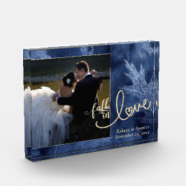 Rückgang der Liebe mit Herbst | Navy Blue Gold Wed Fotoblock