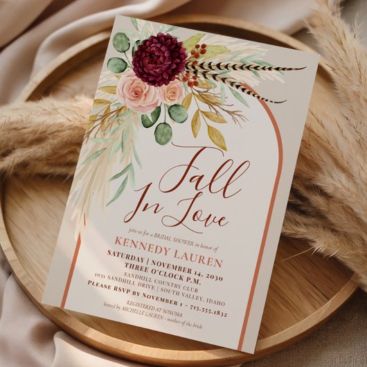 Rückgang der Liebe Pampas Blumenrost Arch Brautpar Einladung